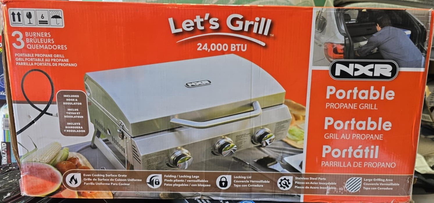 NXR 3 Burner 24,000 BTU Portable Propane Gas BBQ Grill