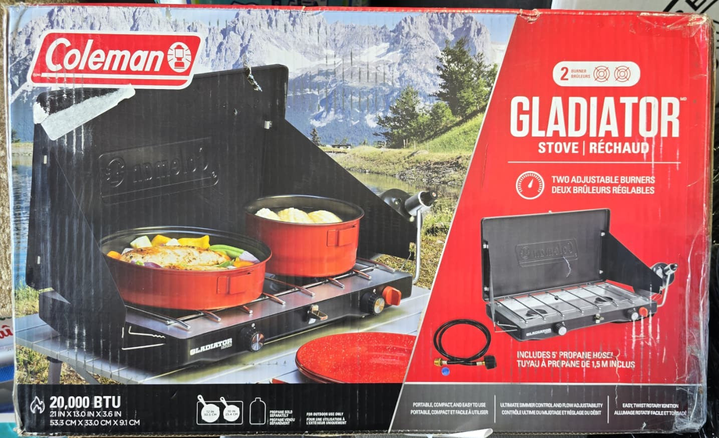 Coleman Gladiator 2-Burner Outdoor Camping Stove With Bonus Hose