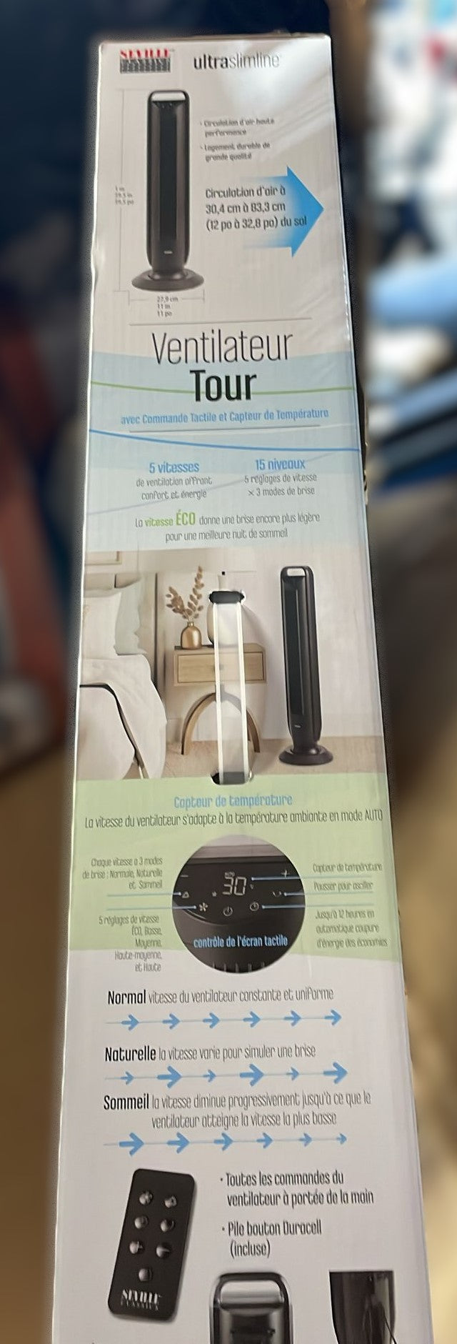 Seville Classics Oscillating Tower Fan with Touch Control and Temperature Sensor