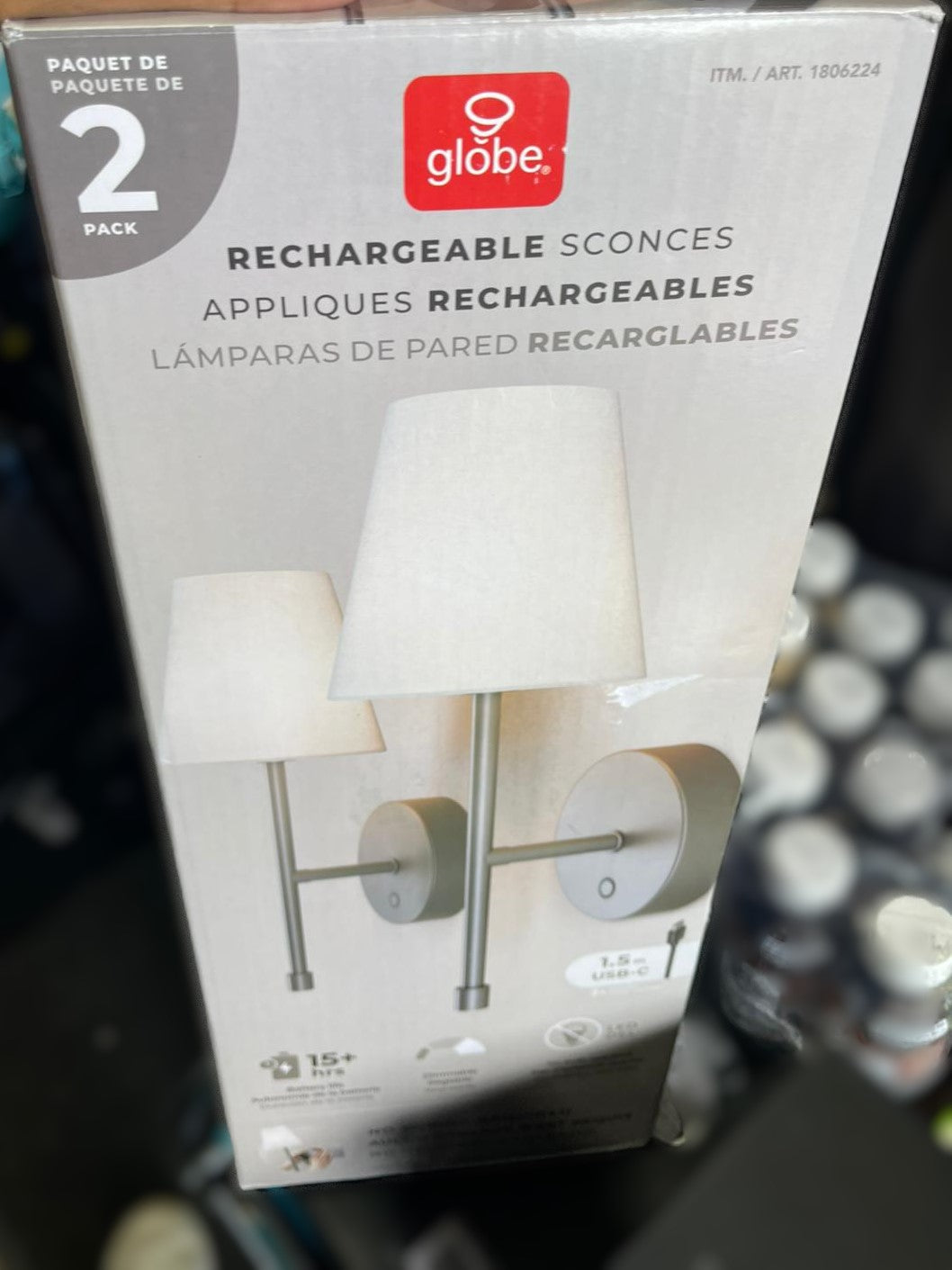 Globe Electric Wireless Rechargeable Wall Sconce, 2-pack