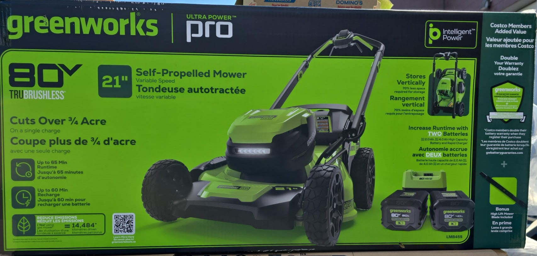 Greenworks 80V 21" Self-Propelled Lawn Mower with 1 Extra Blade, 2.0 AH + 4.0 AH Battery and Charger Included