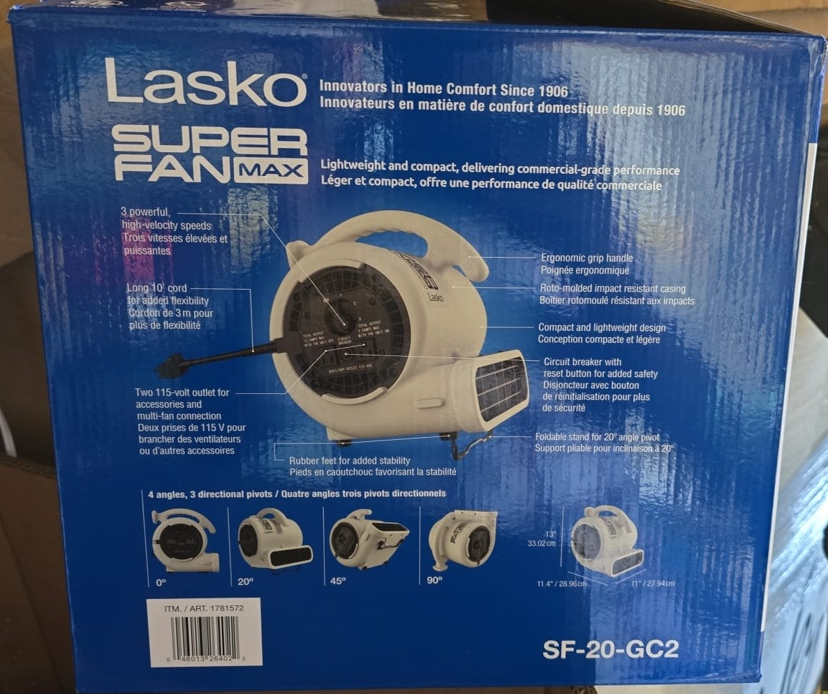 Lasko Super Fan Max 1/5 HP Air Mover