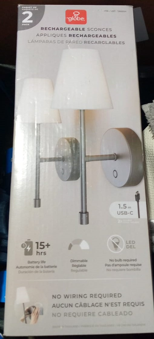 Globe Electric Wireless Rechargeable Wall Sconce, 2-pack