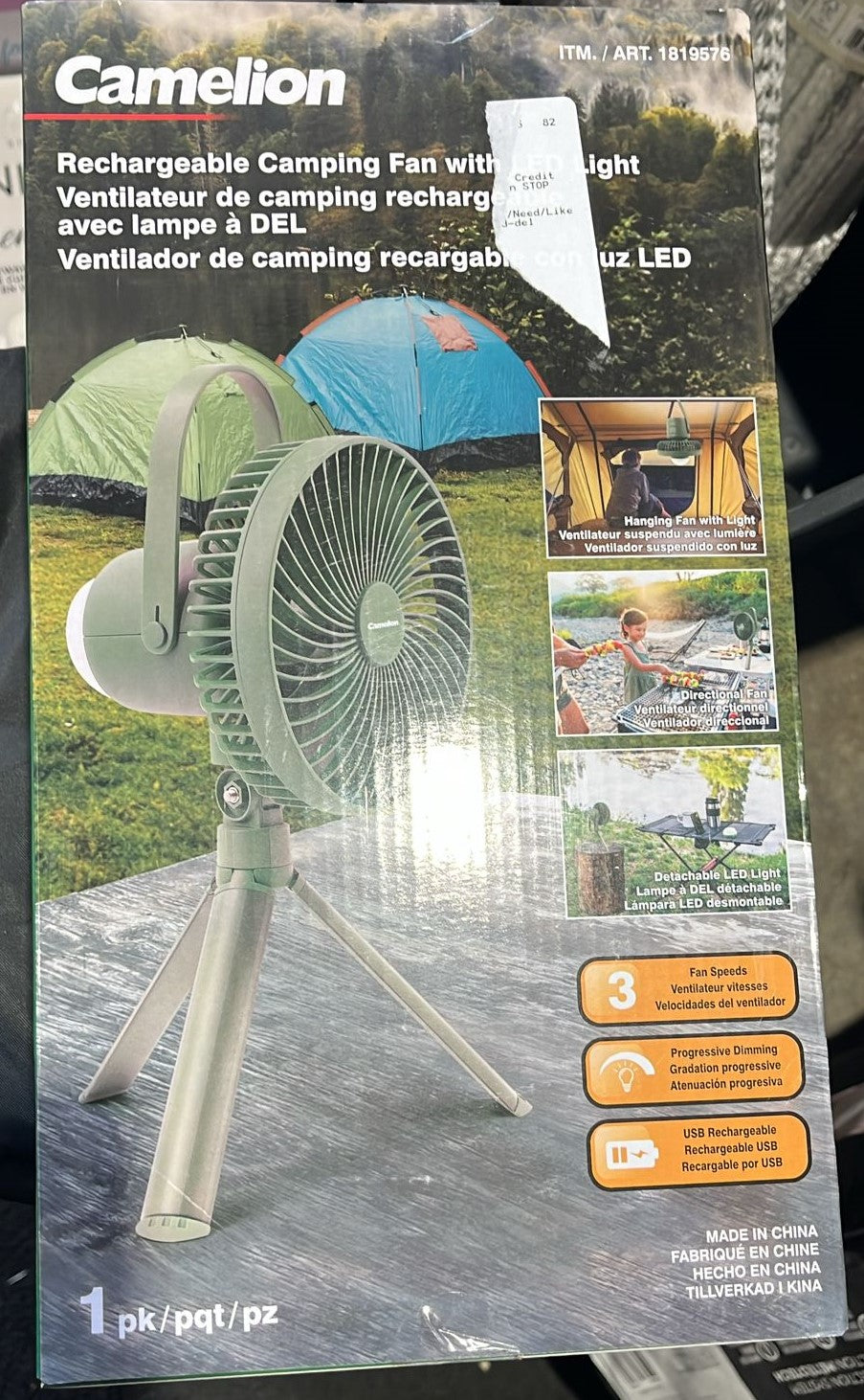 Camelion Rechargeable Camping Fan with LED Light