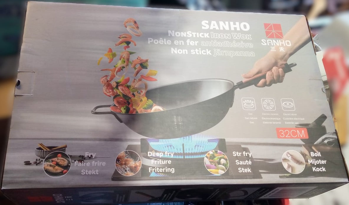 Sanho Non-stick Iron Wok, 32 cm (12.6 in.)