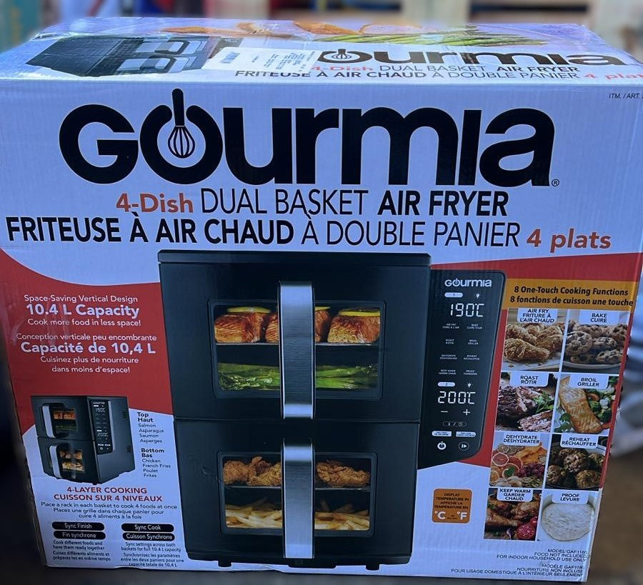 Gourmia 4 Dish Dual Basket Air Fryer with Sync Finish & Sync Cook, 10.4 L (11 qt.)
