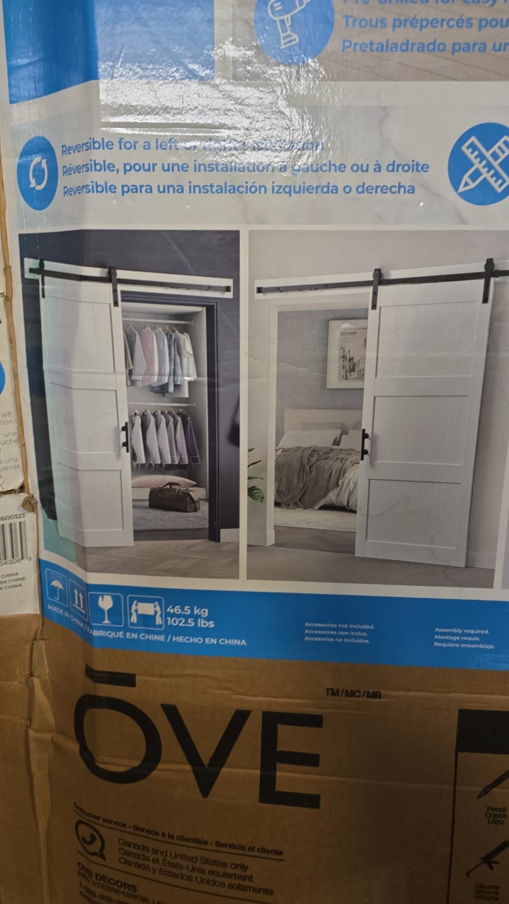 OVE BARN DOOR WHITE missing some hardware, sold as is