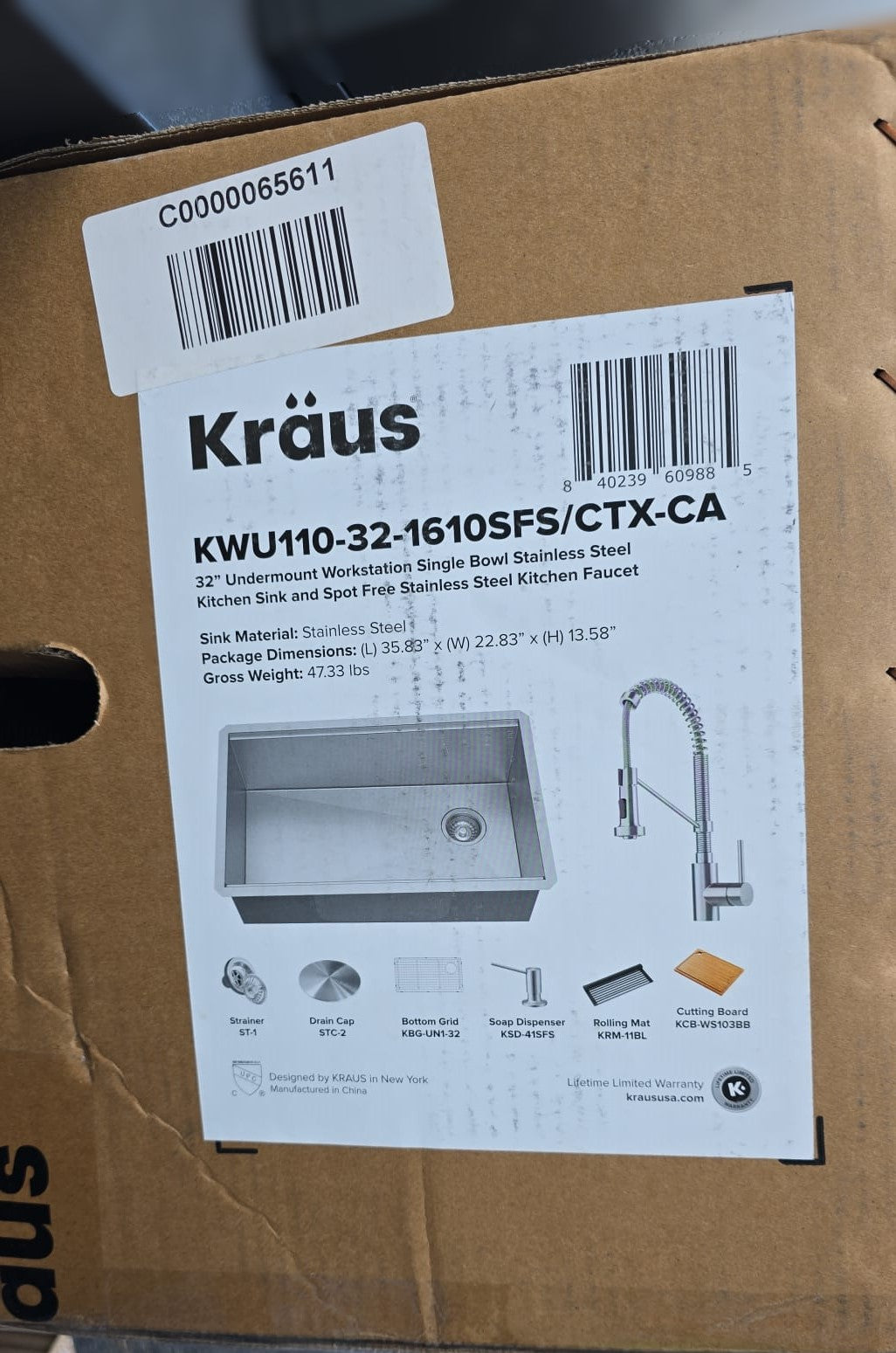 KRAUS 32 in. Workstation Undermount Sink with Faucet and Accessories