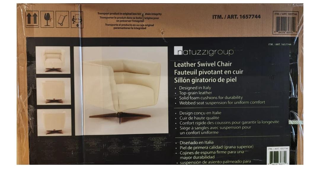 NATUZZI LEATHER SWIVEL CHAIR CREAM