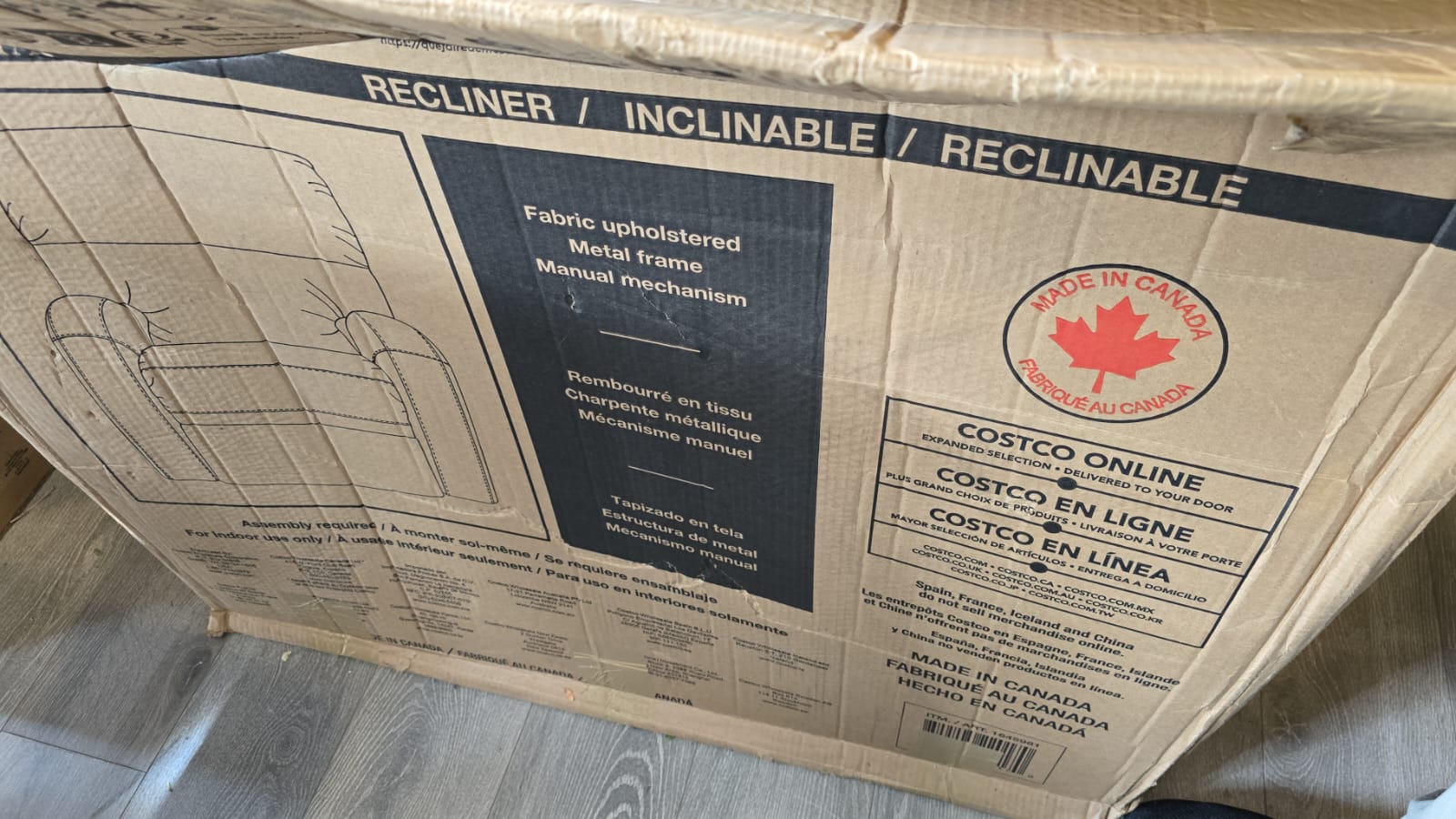 MINHAS FURNITURE MANUAL RECLINER GREY FABRIC