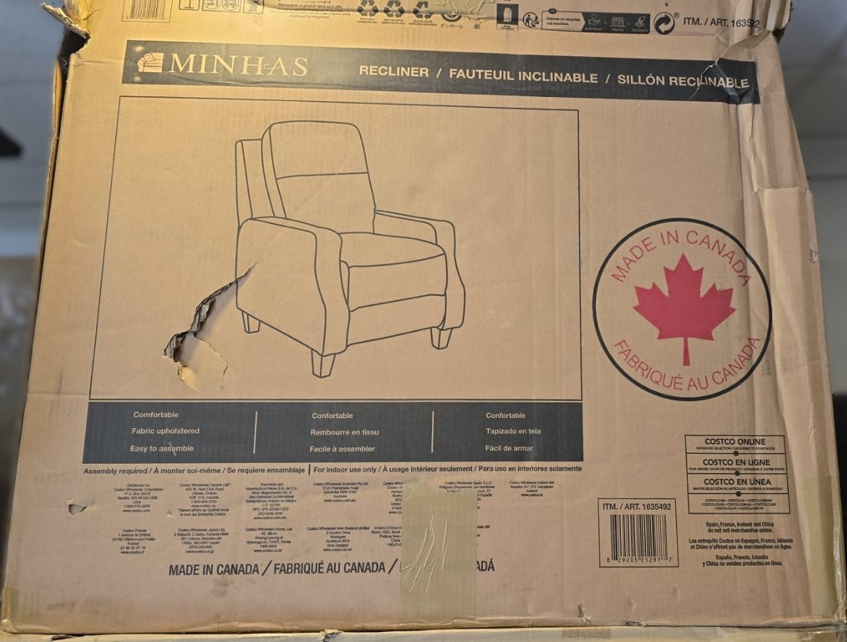 Minhas Fabric Push Back Recliner, Grey