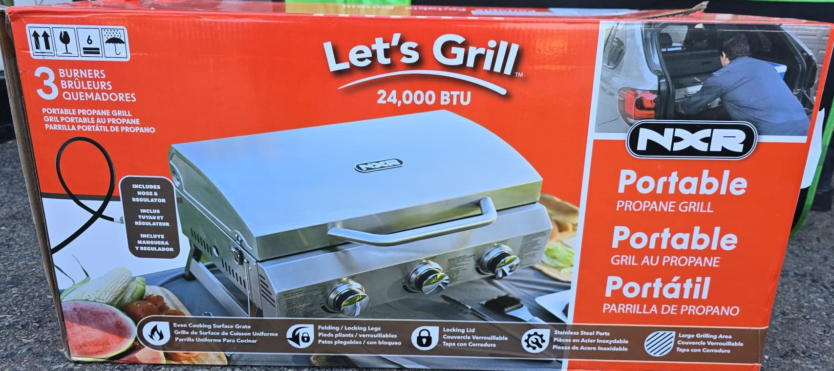 NXR 3 Burner 24,000 BTU Portable Propane Gas BBQ Grill