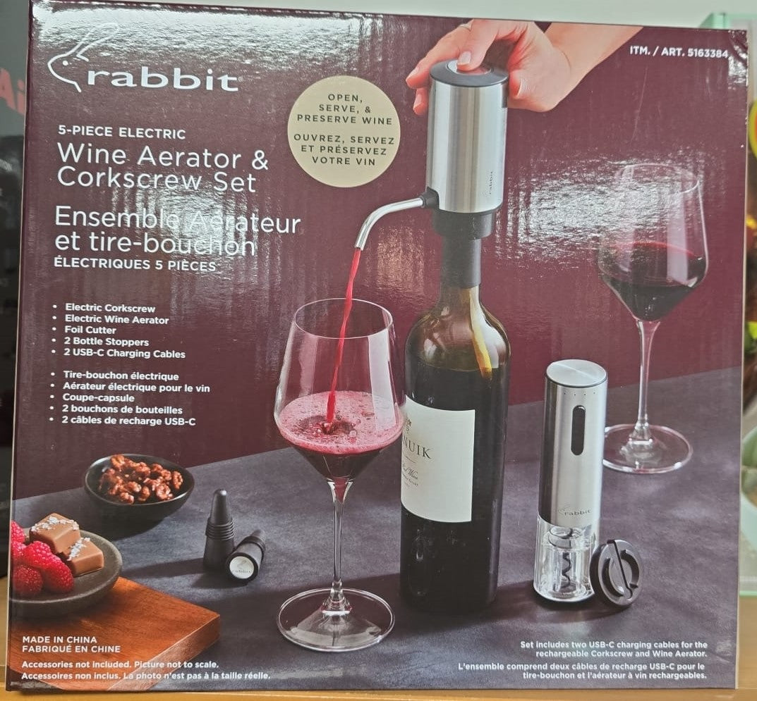 Rabbit 5-piece Wine Tool Set with Electric Corkscrew and Aerator