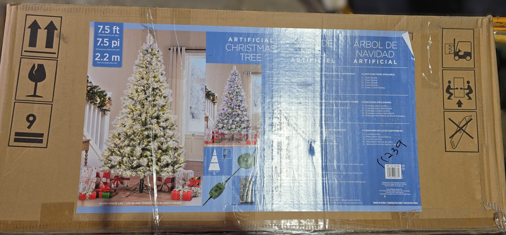 7.5 ft Pre-Lit Flocked Glitter Artificial Christmas Tree, 1,150 Color-Changing Radiant Micro LED Lights