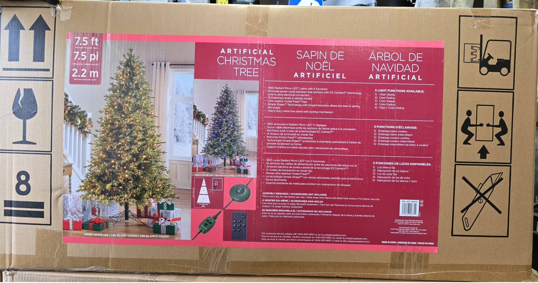 7.5 ft Pre-Lit Aspen EZ Connect Artificial Christmas Tree, 1,850 Color-Changing Radiant Micro LED Lights