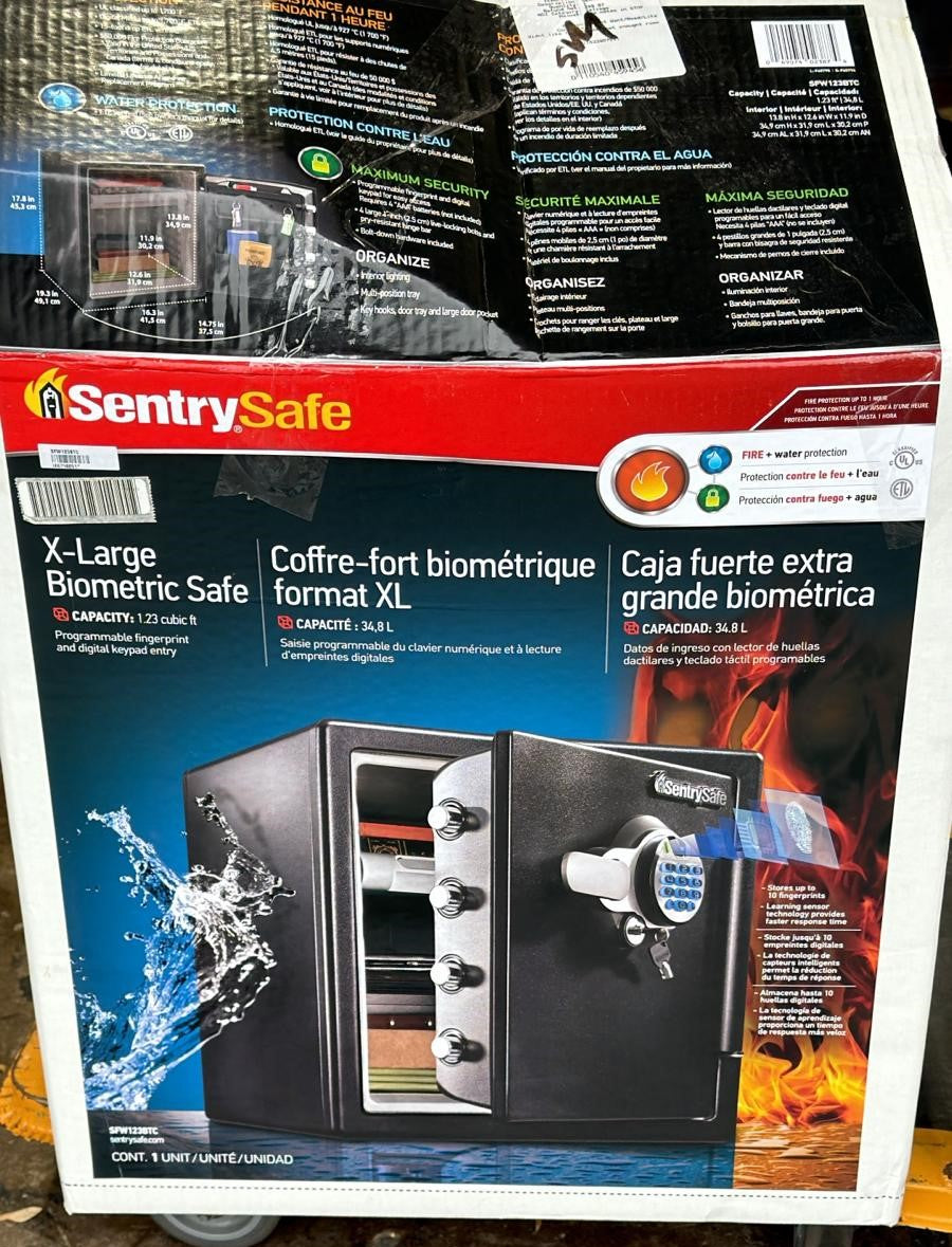 SentrySafe Biometric Digital Fire/Water Safe, locked, sold as is