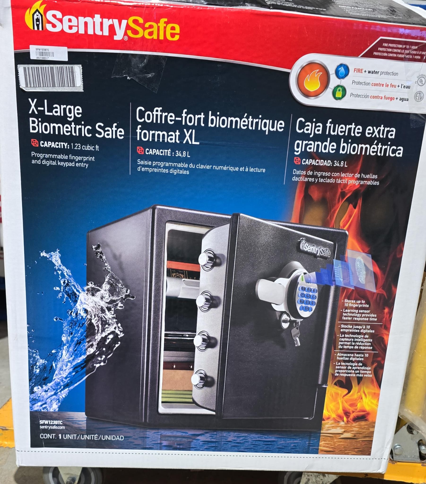 SentrySafe Biometric Digital Fire/Water Safe, locked, sold as is