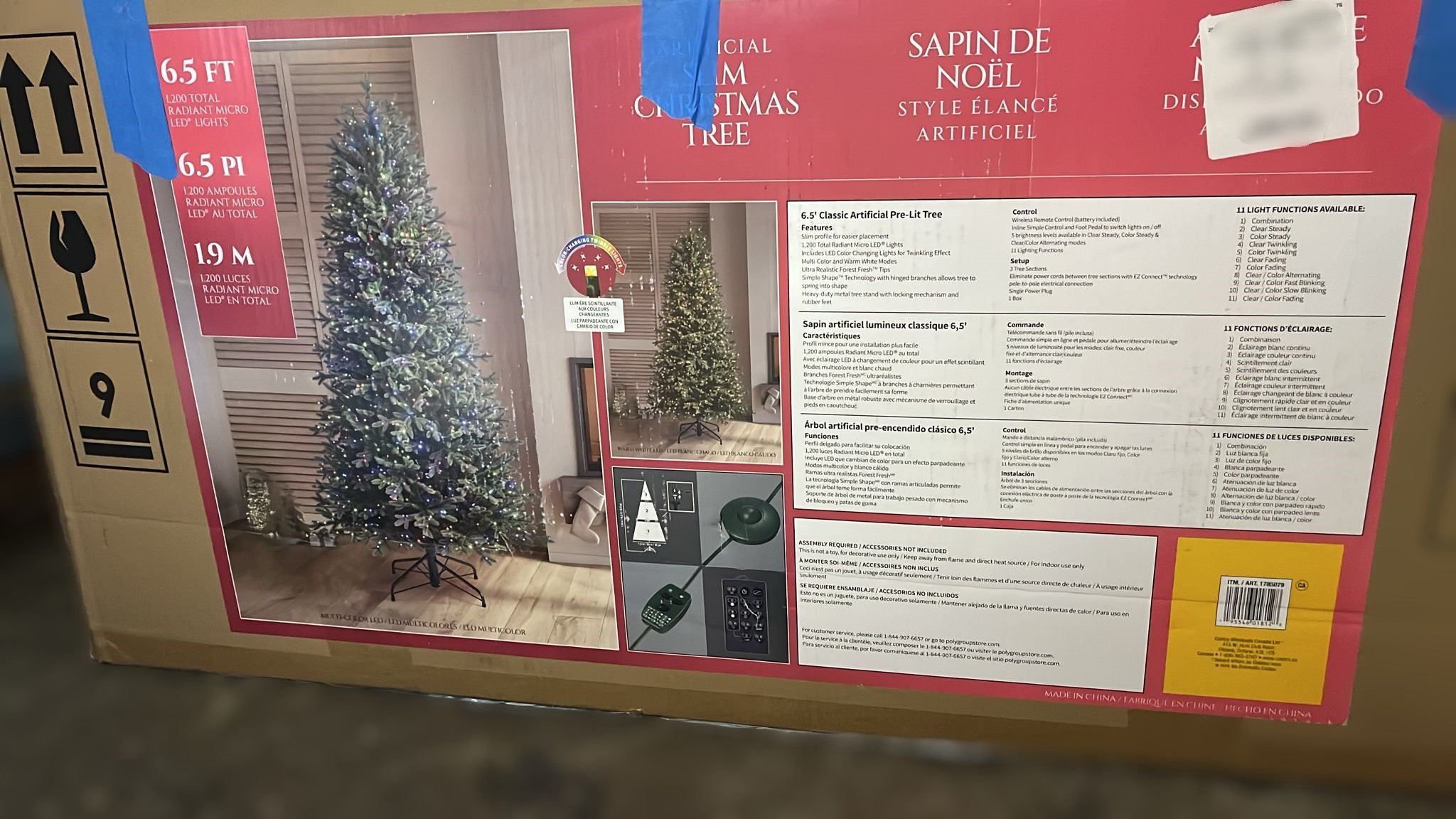 6.5ft Artificial Slim Christmas Tree, 1200 Radiant Micro LED Lights