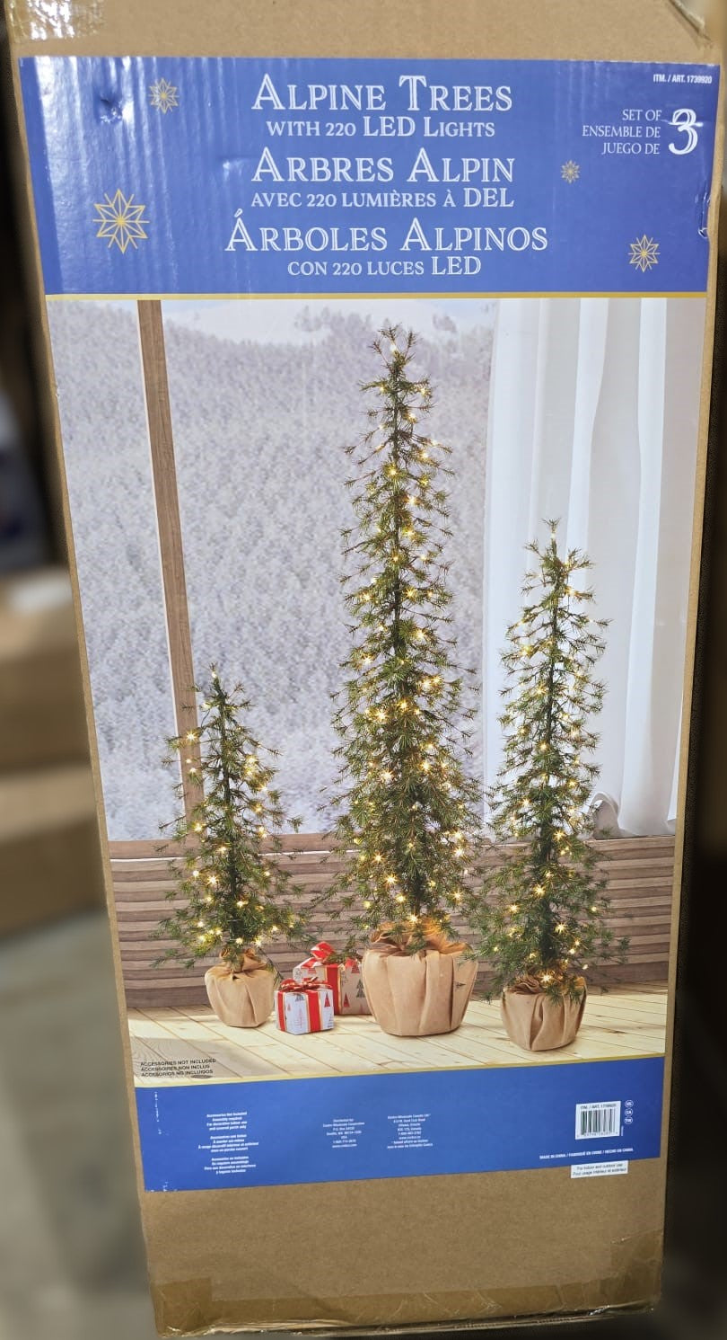 Holiday Alpine Trees with LED lights - Set of 3