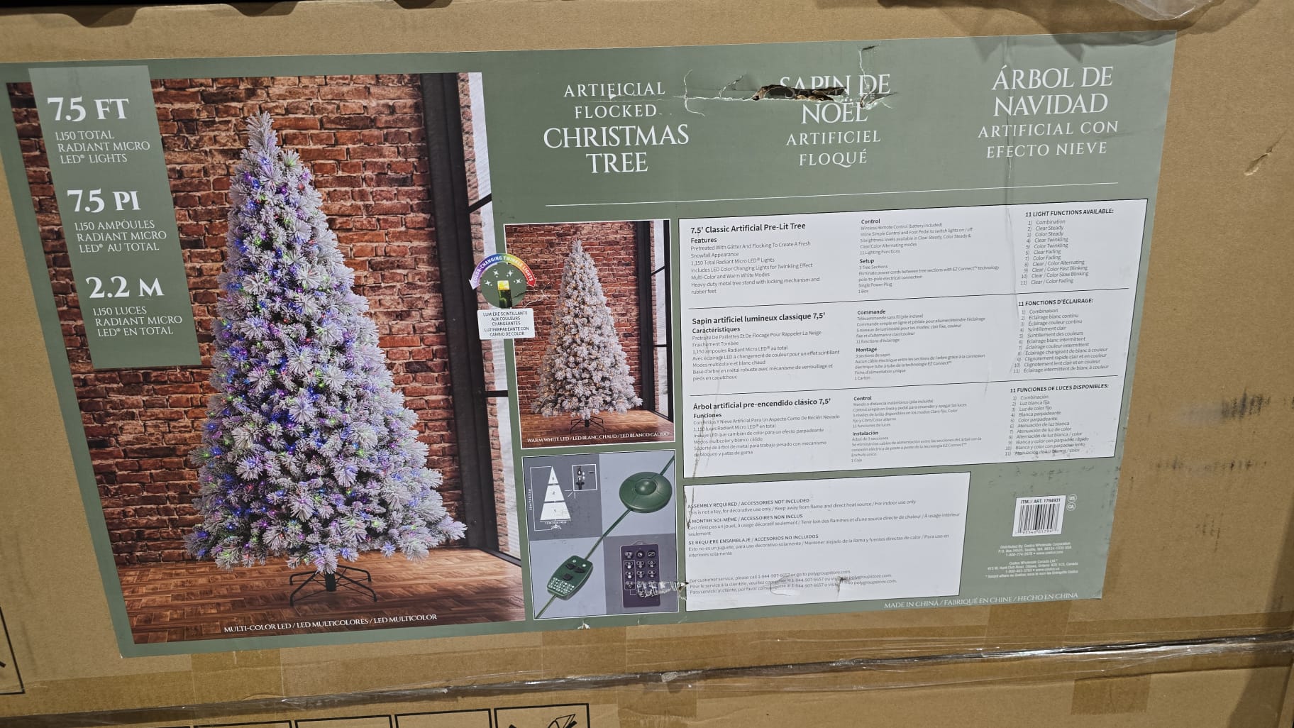 7.5 ft Pre-Lit Glitter Flocked Cashmere Artificial Christmas Tree, 1,150 Color-Changing Radiant Micro Twinkle LED Lights