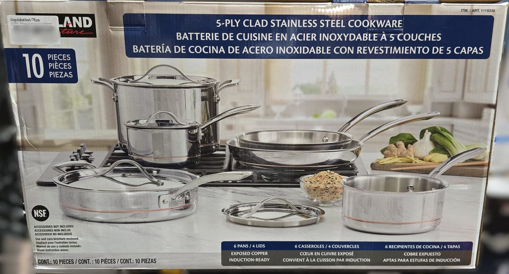 Kirkland Signature 5-ply Clad Stainless Cookware Set, 10-piece