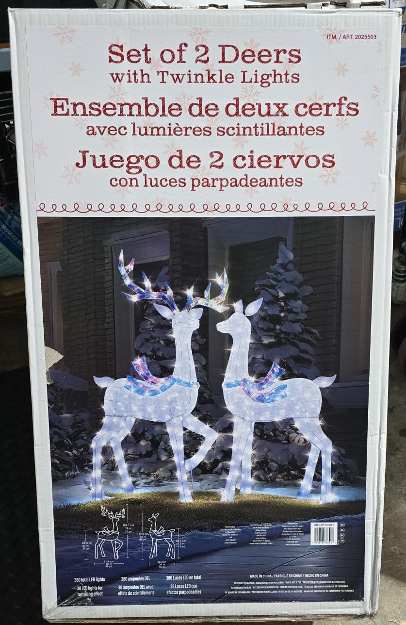 Set of 2 Deer with Twinkle Lights