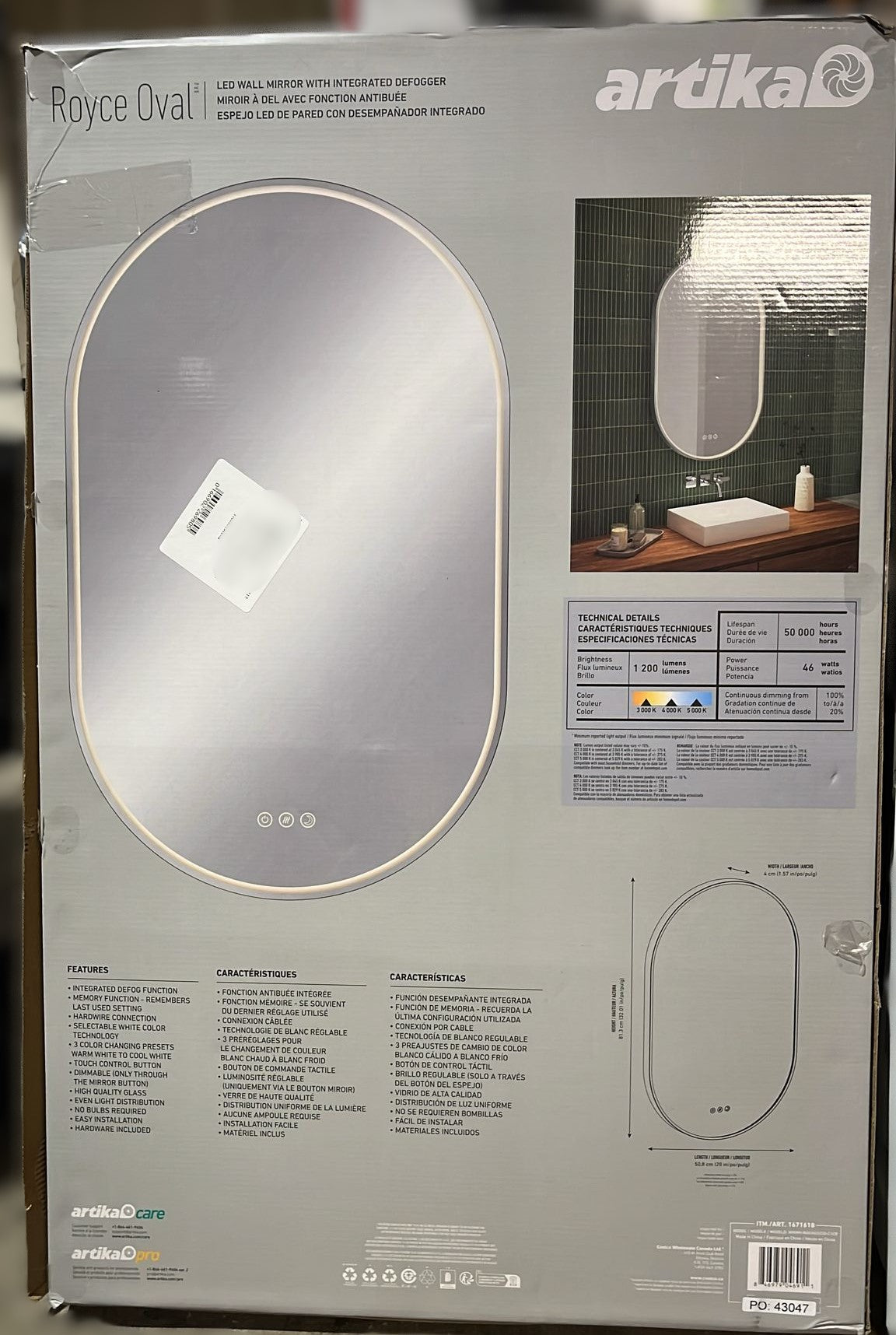 Artika Royce Oval LED Wall Mirror with Integrated Defogger