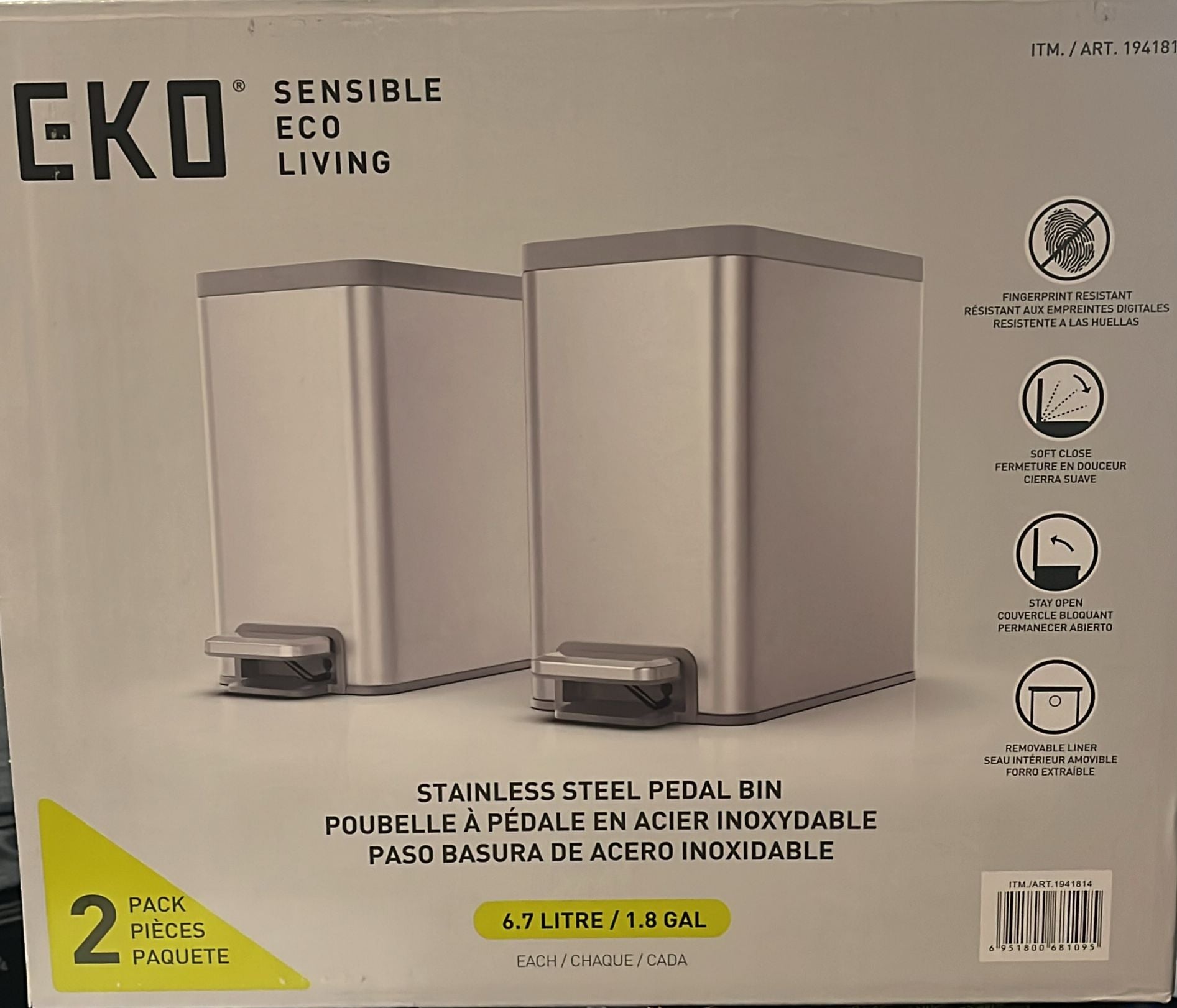 EKO 6.7L Step Trash Can, 2-pack