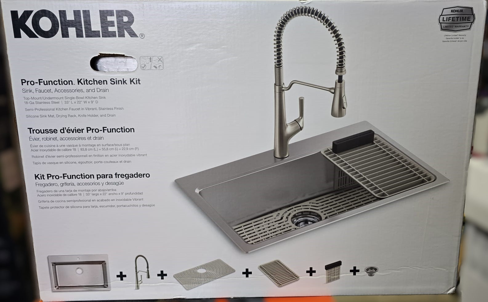 Kohler Pro-Function Kitchen Sink Kit - With Vibrant Stainless or Matte Black Faucet