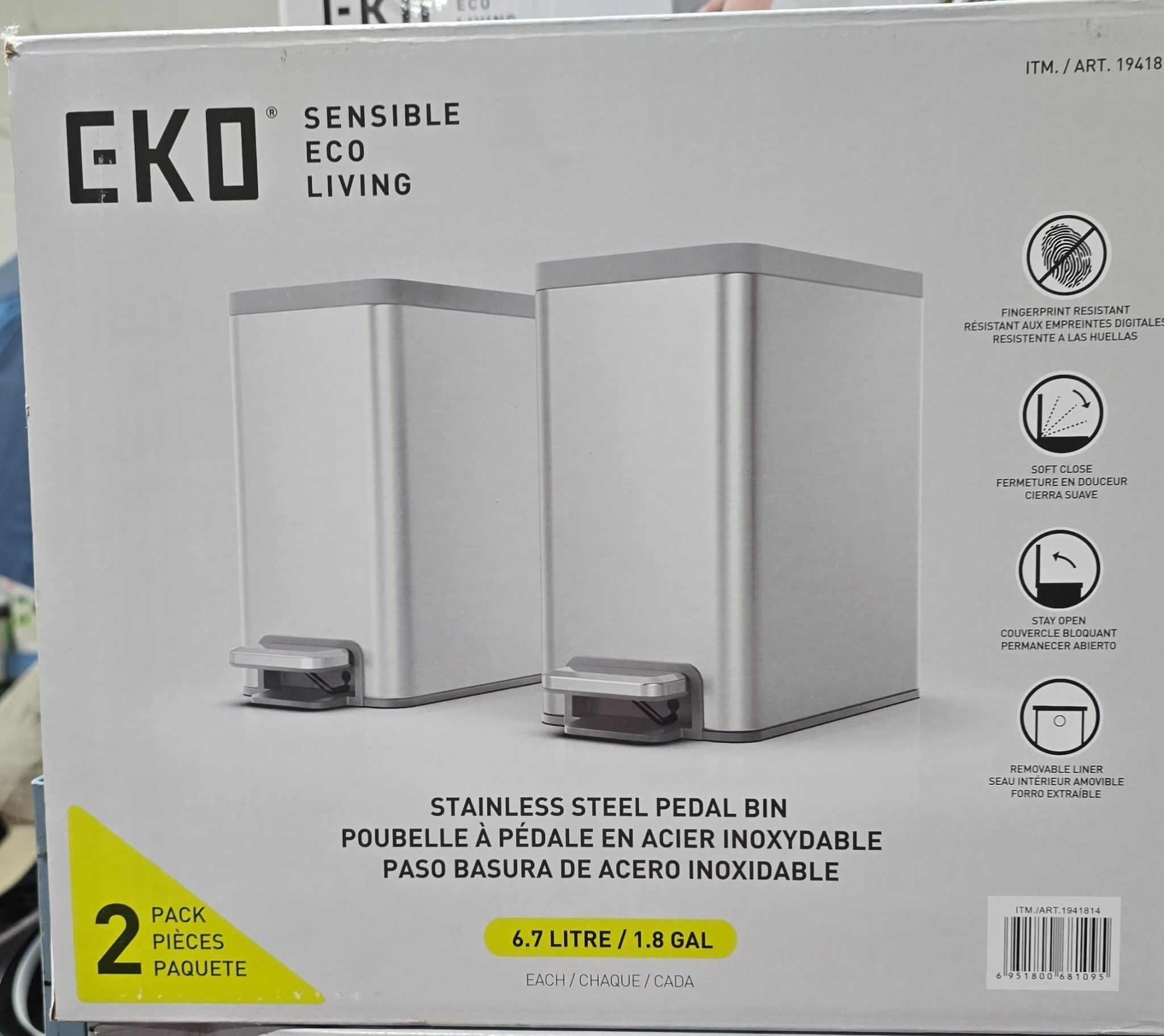EKO 6.7L Step Trash Can, 2-pack