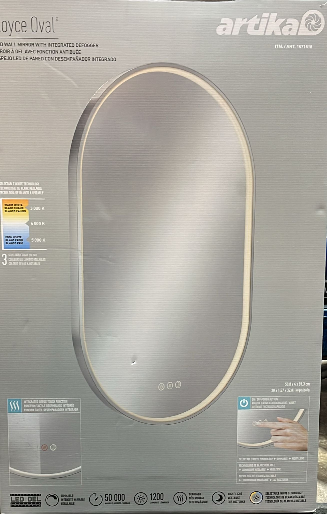 Artika Royce Oval LED Wall Mirror with Integrated Defogger