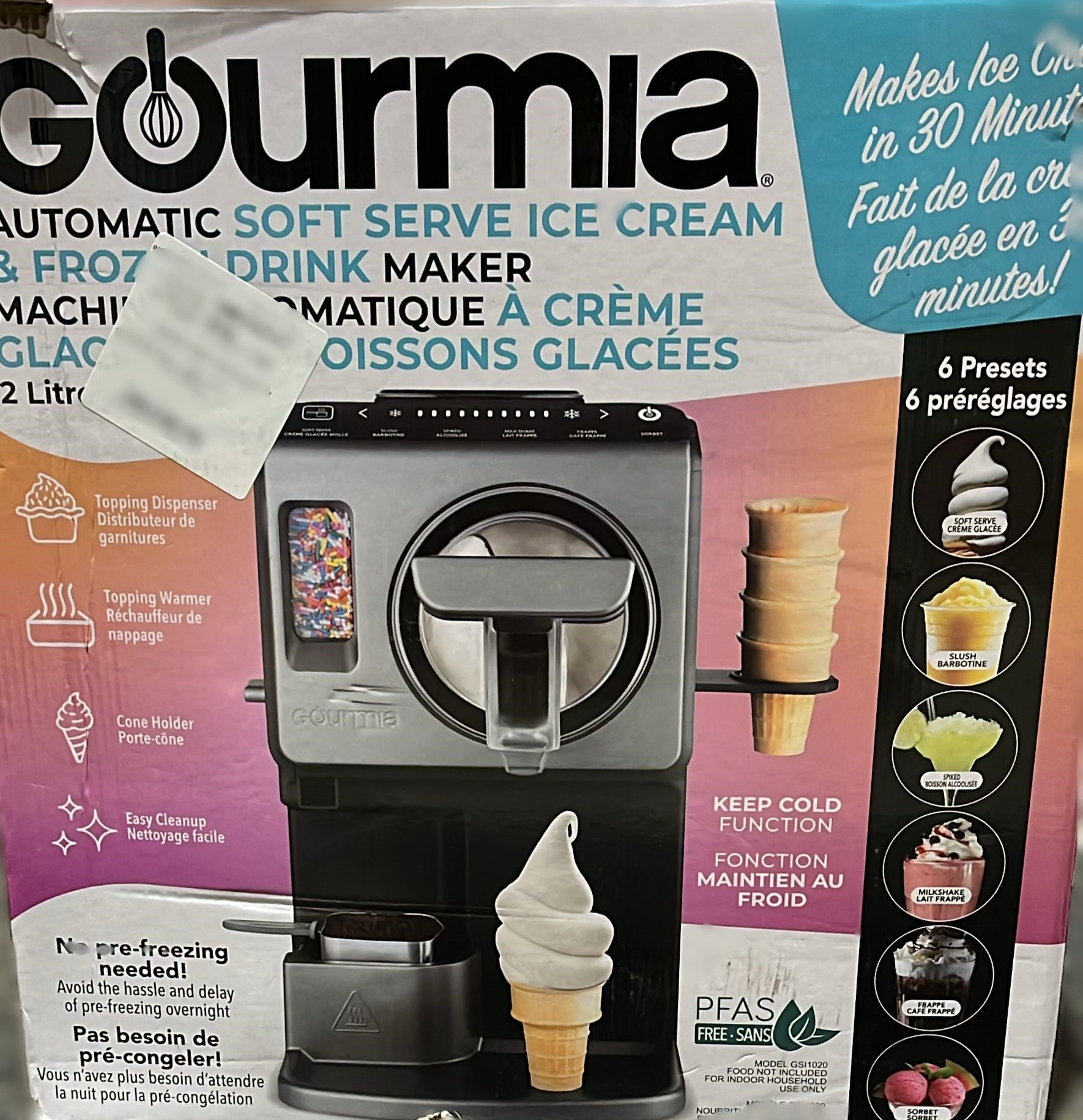 Gourmia 2 L (2.11 qt.) Automatic Soft Serve Ice Cream and Frozen Drink