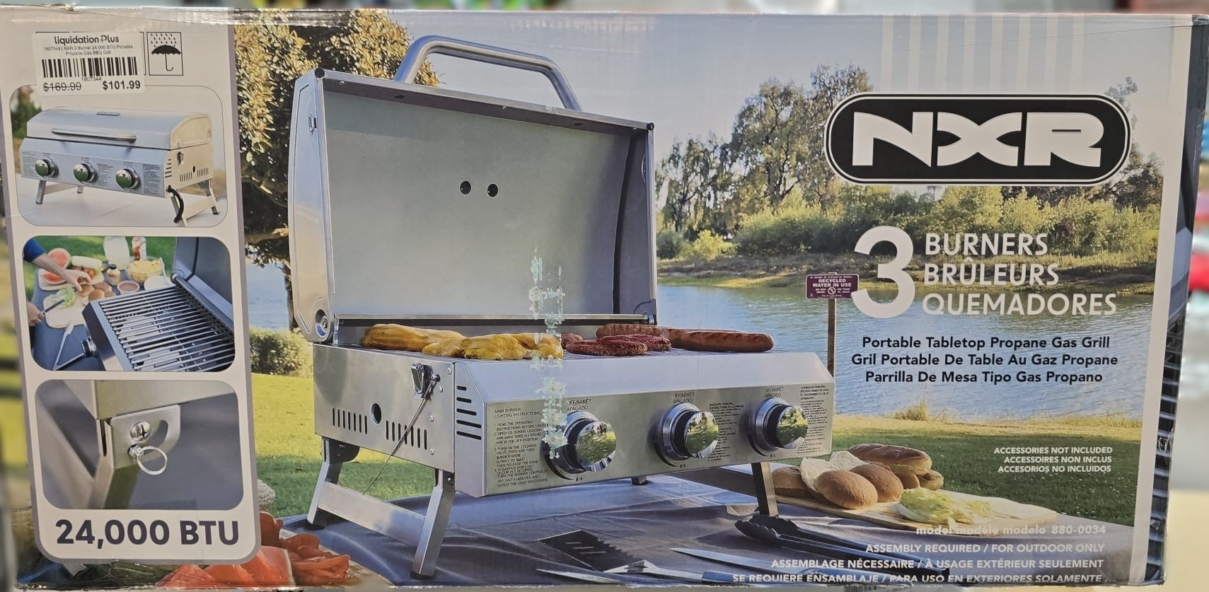 NXR 3 Burner 24,000 BTU Portable Propane Gas BBQ Grill