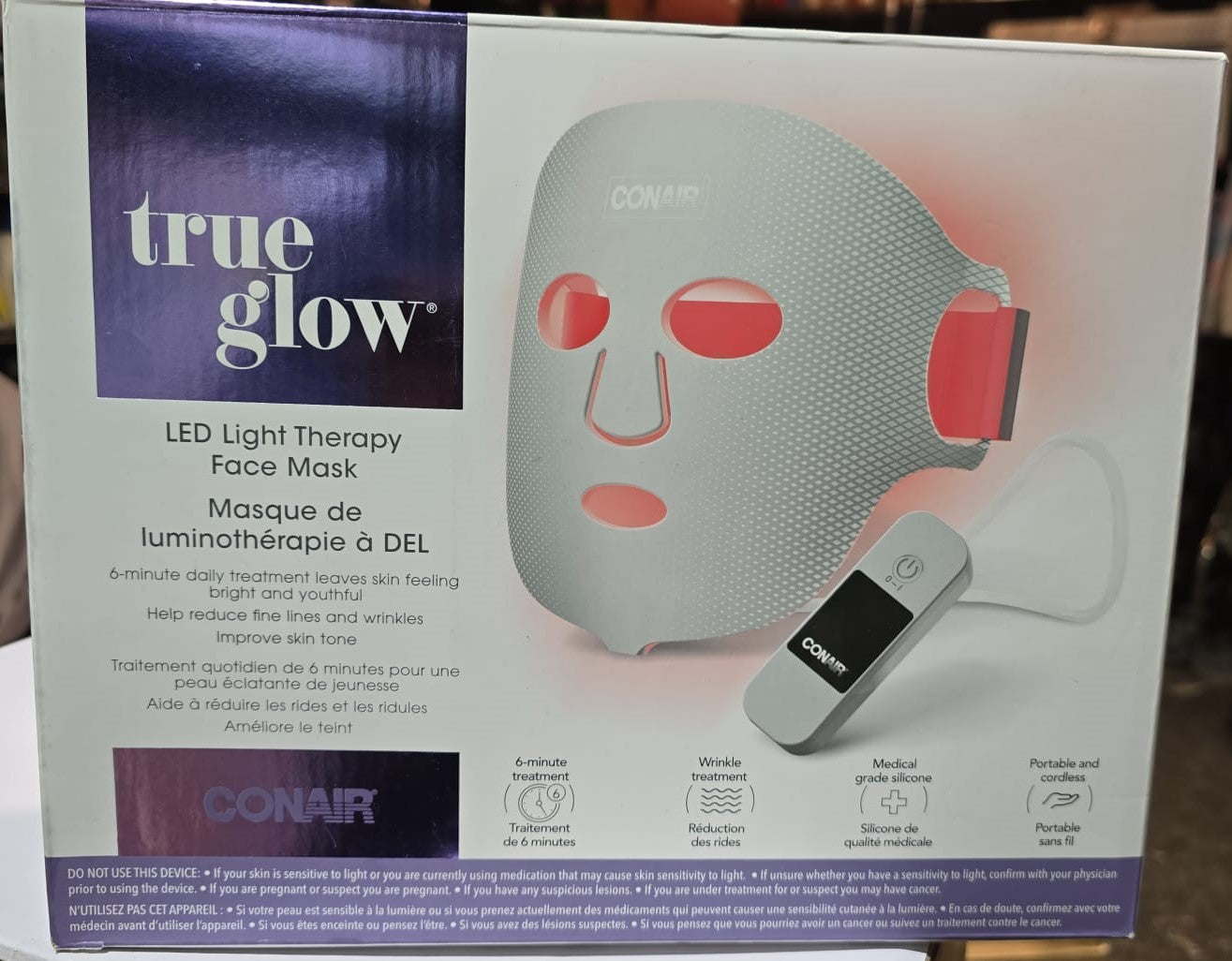 Conair True Glow LED Light Therapy Face Mask with Velour Storage Pouch