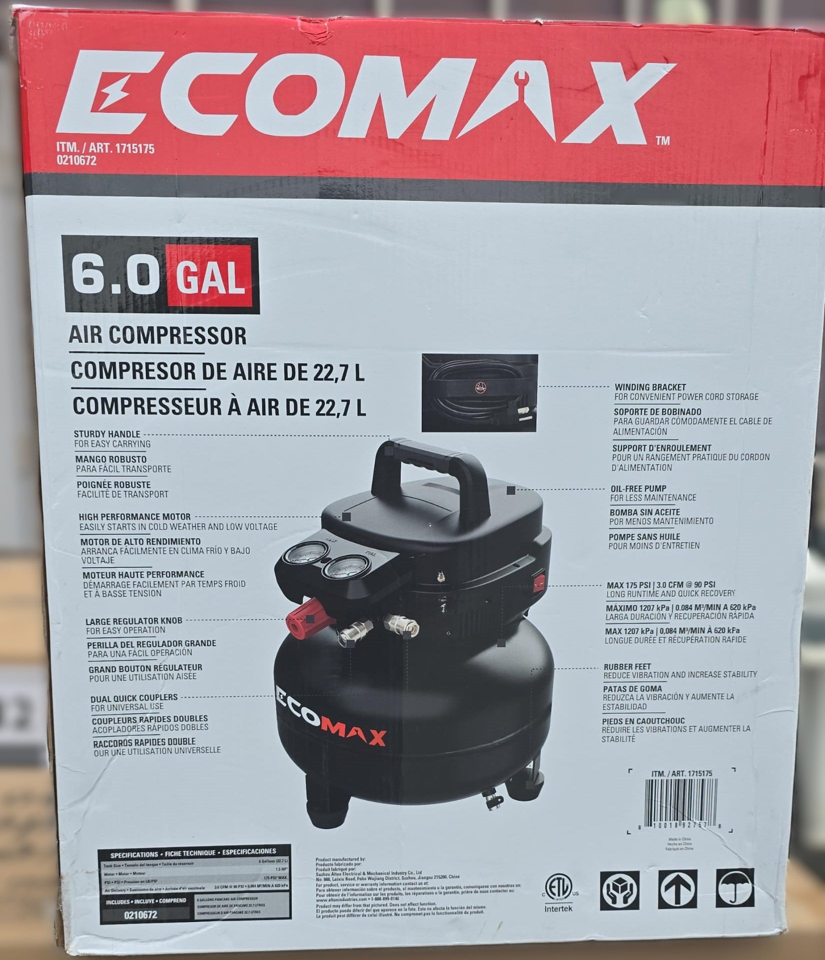 Ecomax 6Gal Pancake Air Compressor 1.5HP