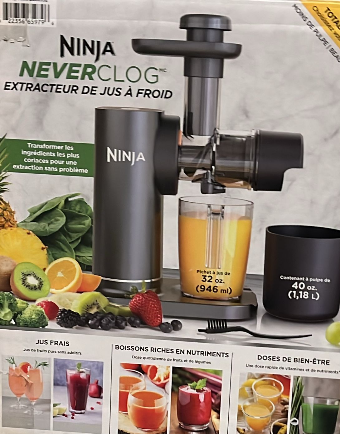 Ninja NeverClog Cold Press Juicer with 32 oz. Juice Jug and 40 oz. Pulp Container
