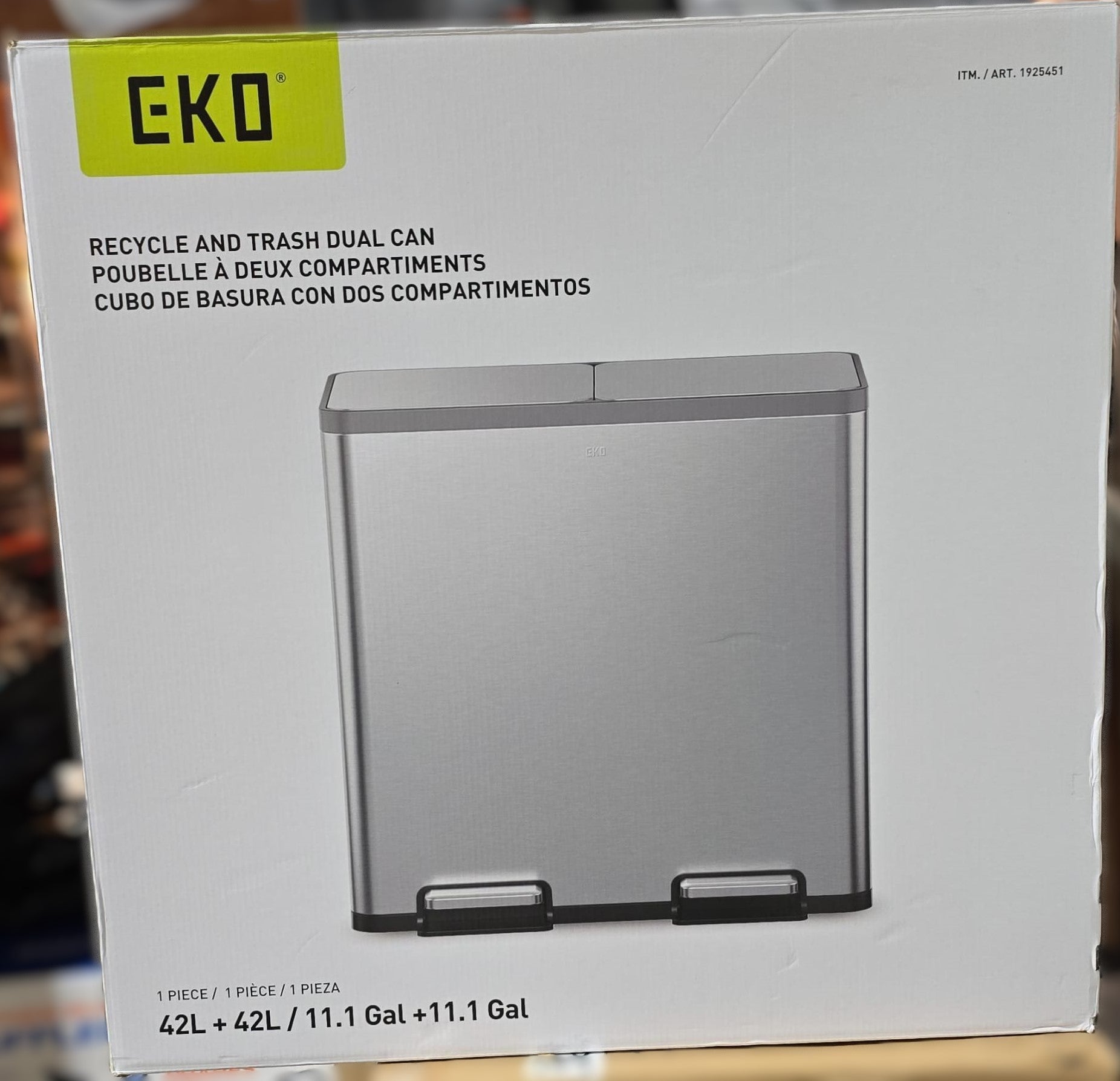 EKO 42L+42L Dual Compartment Stainless Steel Step Can