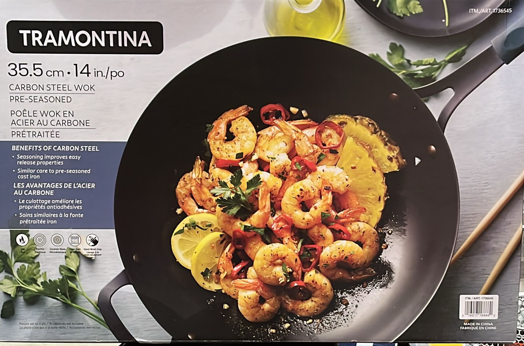 Tramontina Carbon Steel Wok, 35.5 cm (14 in.)