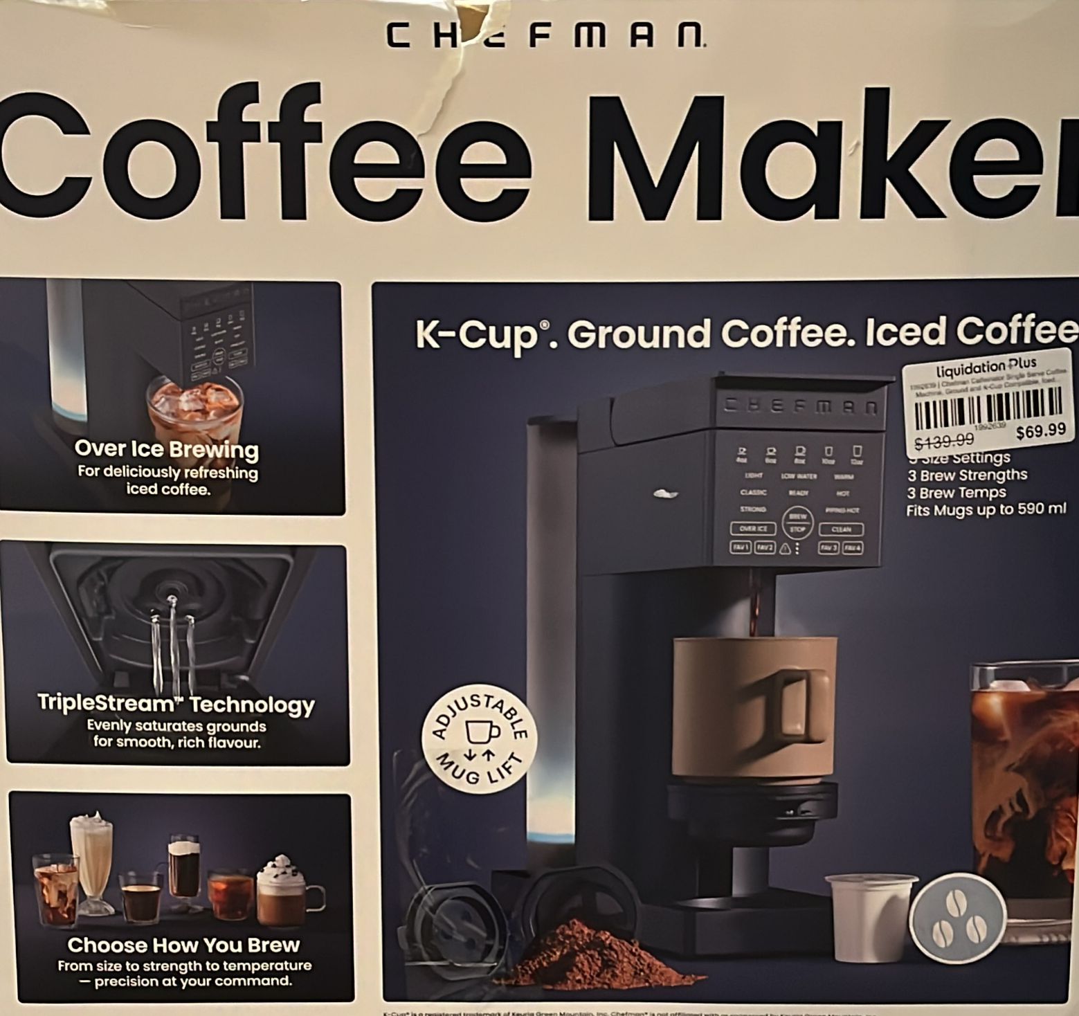 Chefman Caffeinator Single Serve Coffee Machine, Ground and K-Cup Compatible, Iced Coffee Function