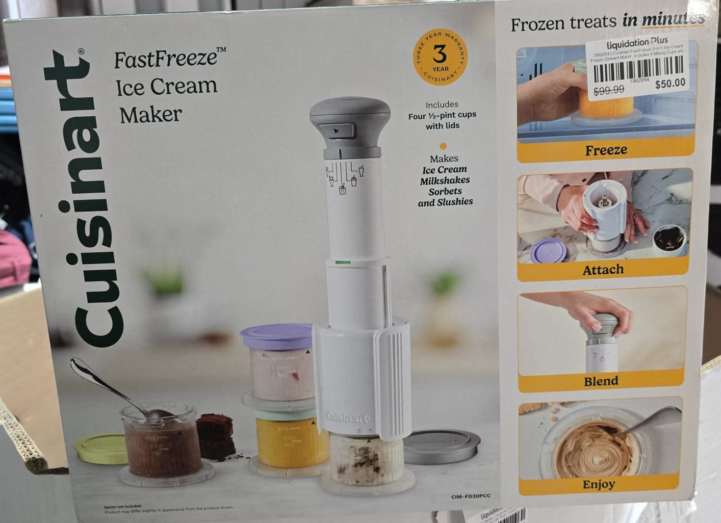 Cuisinart FastFreeze 5-in-1 Ice Cream Frozen Dessert Maker, Includes 4 Mixing Cups with Lids