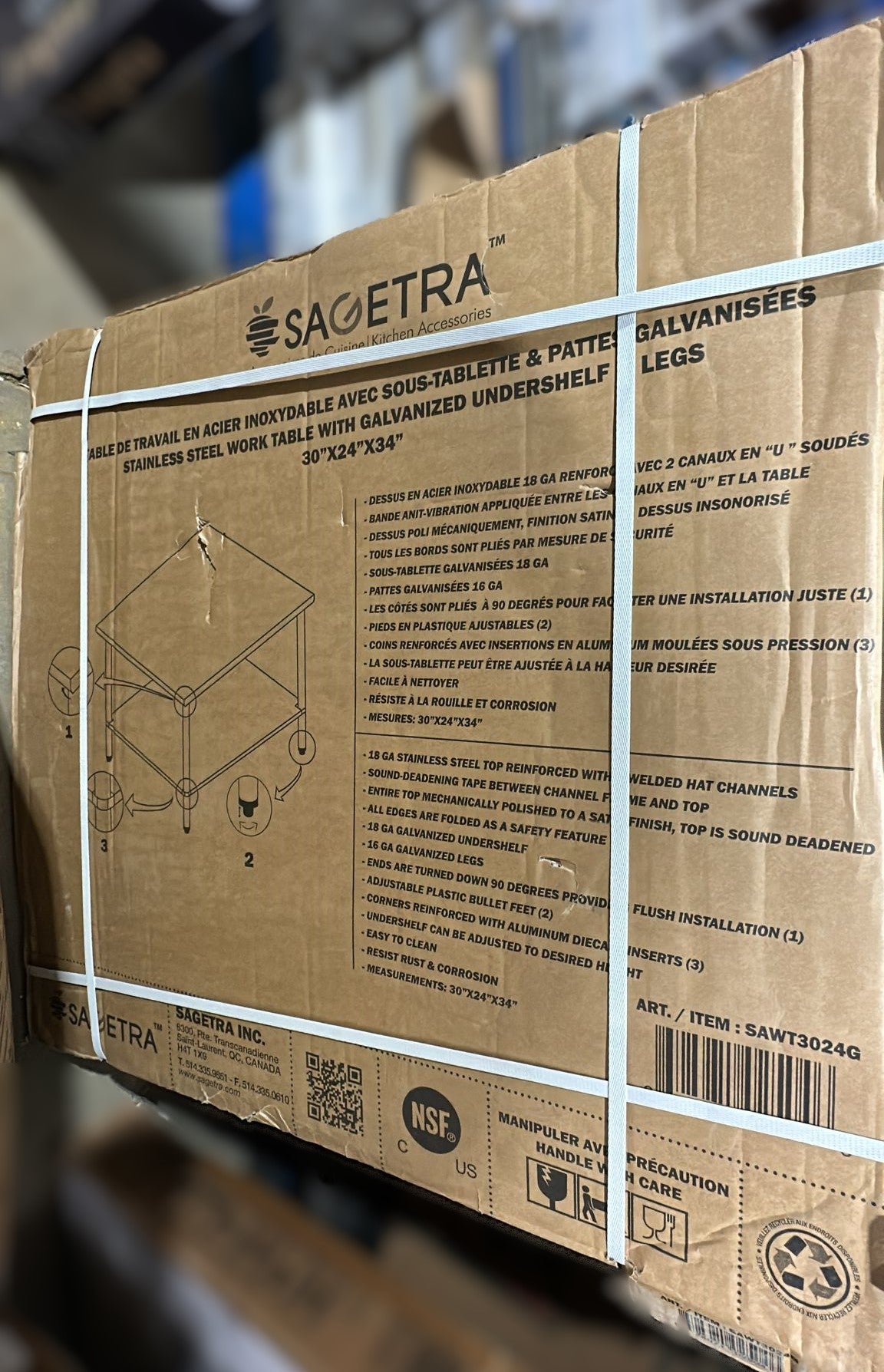 Sagetra Stainless Steel Worktable 30 in. × 24 in. × 34 in.