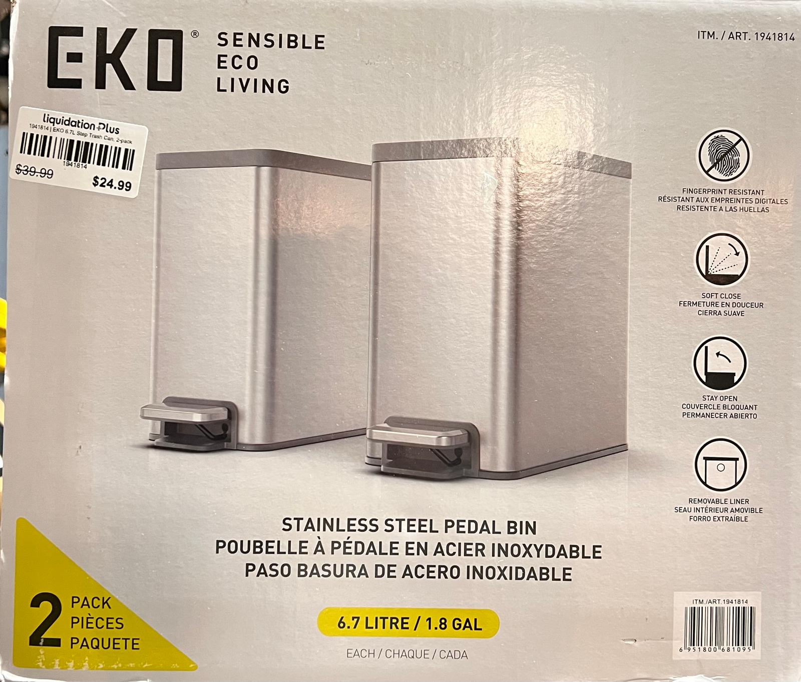 EKO 6.7L Step Trash Can, 2-pack
