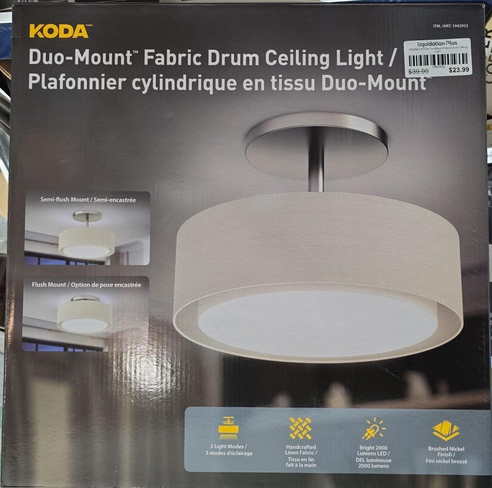 KODA Duo-Mount Fabric Drum Ceiling Light