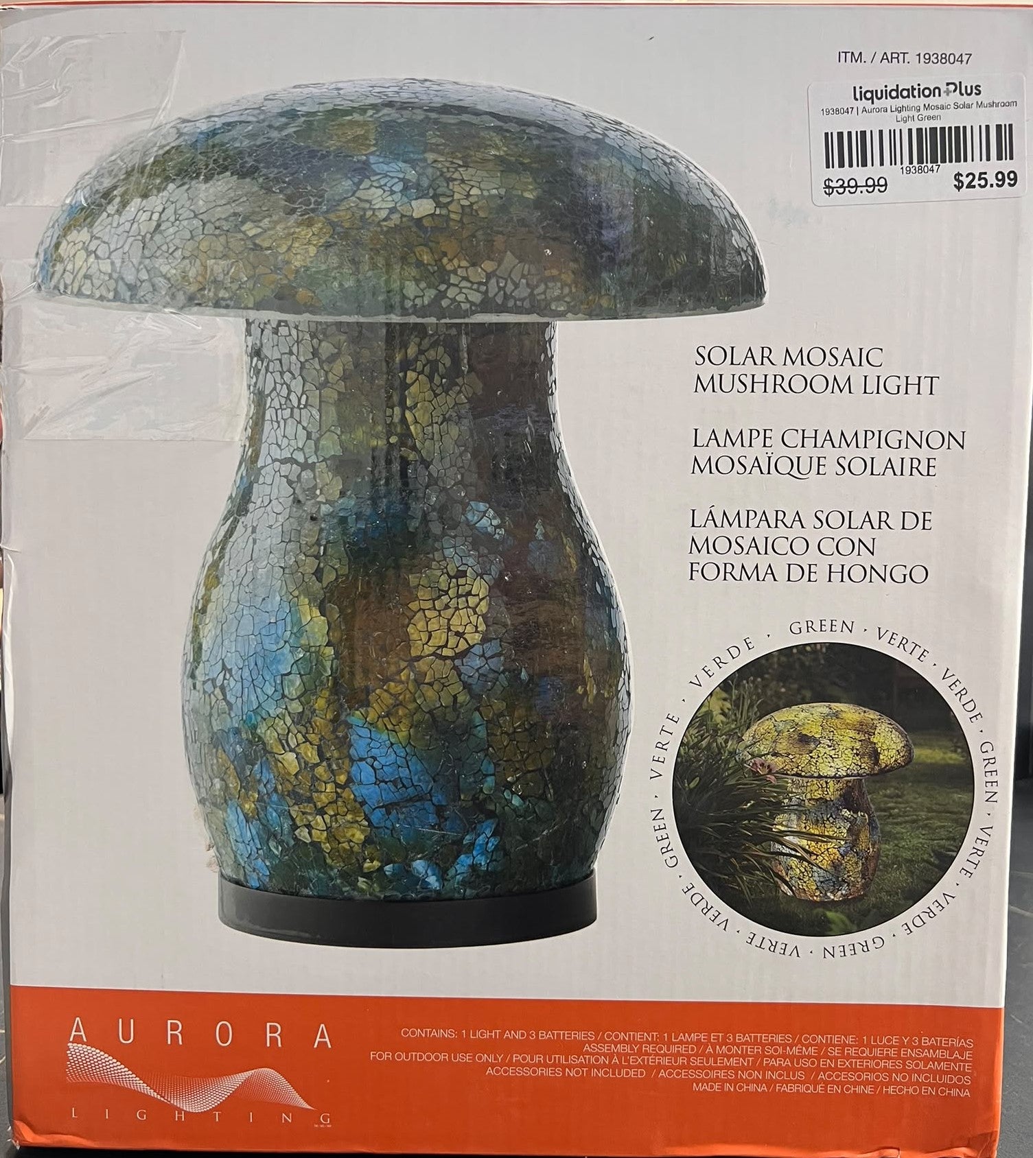 Aurora Lighting Mosaic Solar Mushroom Light Green