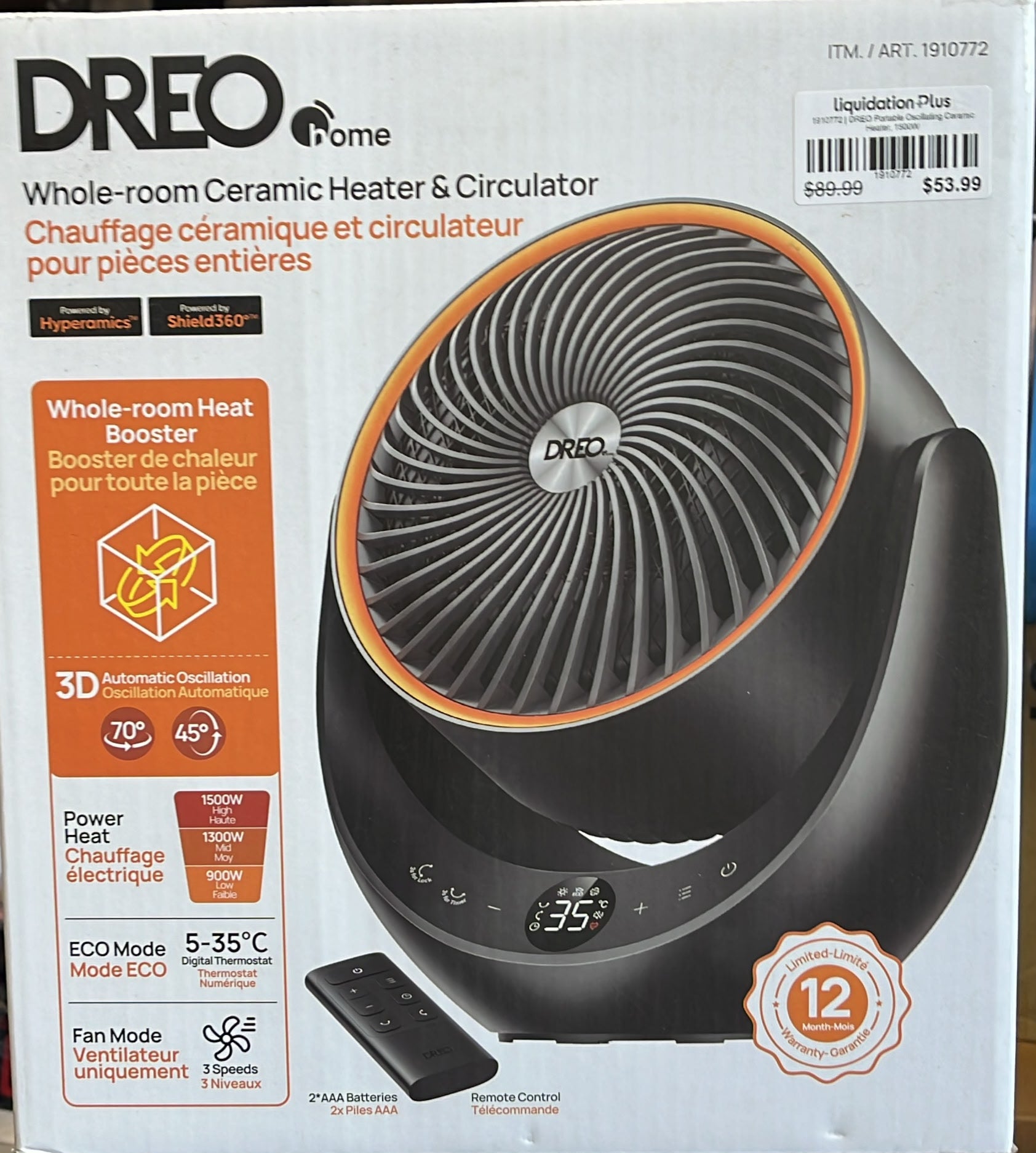 DREO Portable Oscillating Ceramic Heater, 1500W