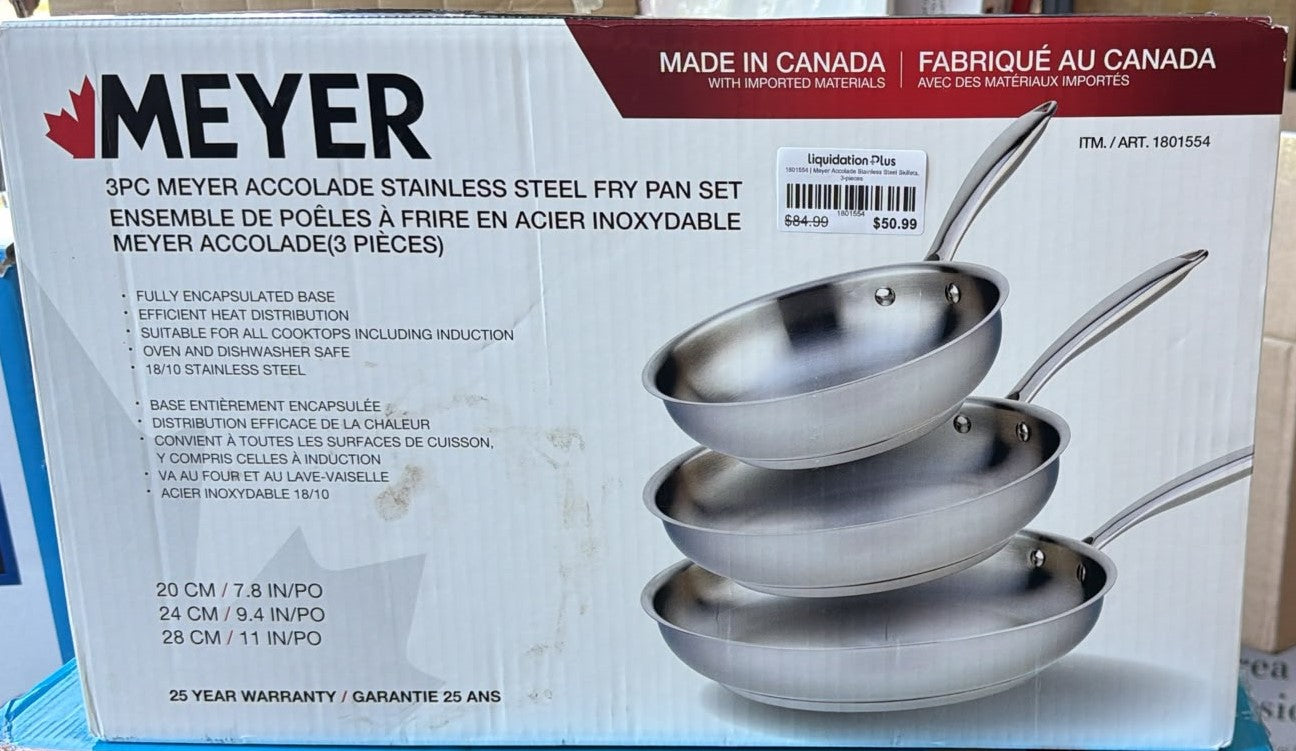 Meyer Accolade Stainless Steel Skillets, 3-pieces