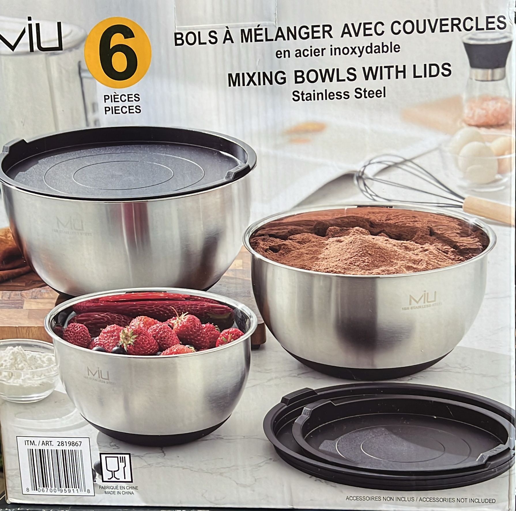 MIU Stainless Steel Mixing Bowl set with lids, 6-pieces