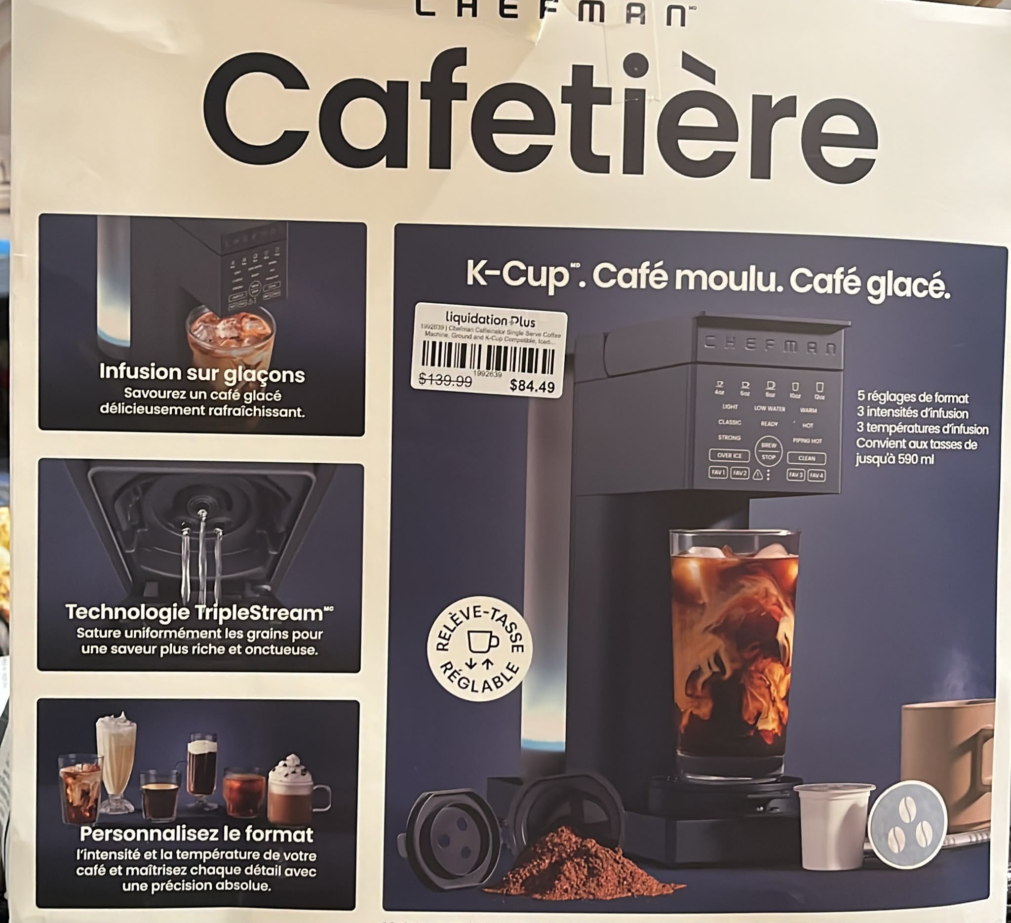 Chefman Caffeinator Single Serve Coffee Machine, Ground and K-Cup Compatible, Iced Coffee Function
