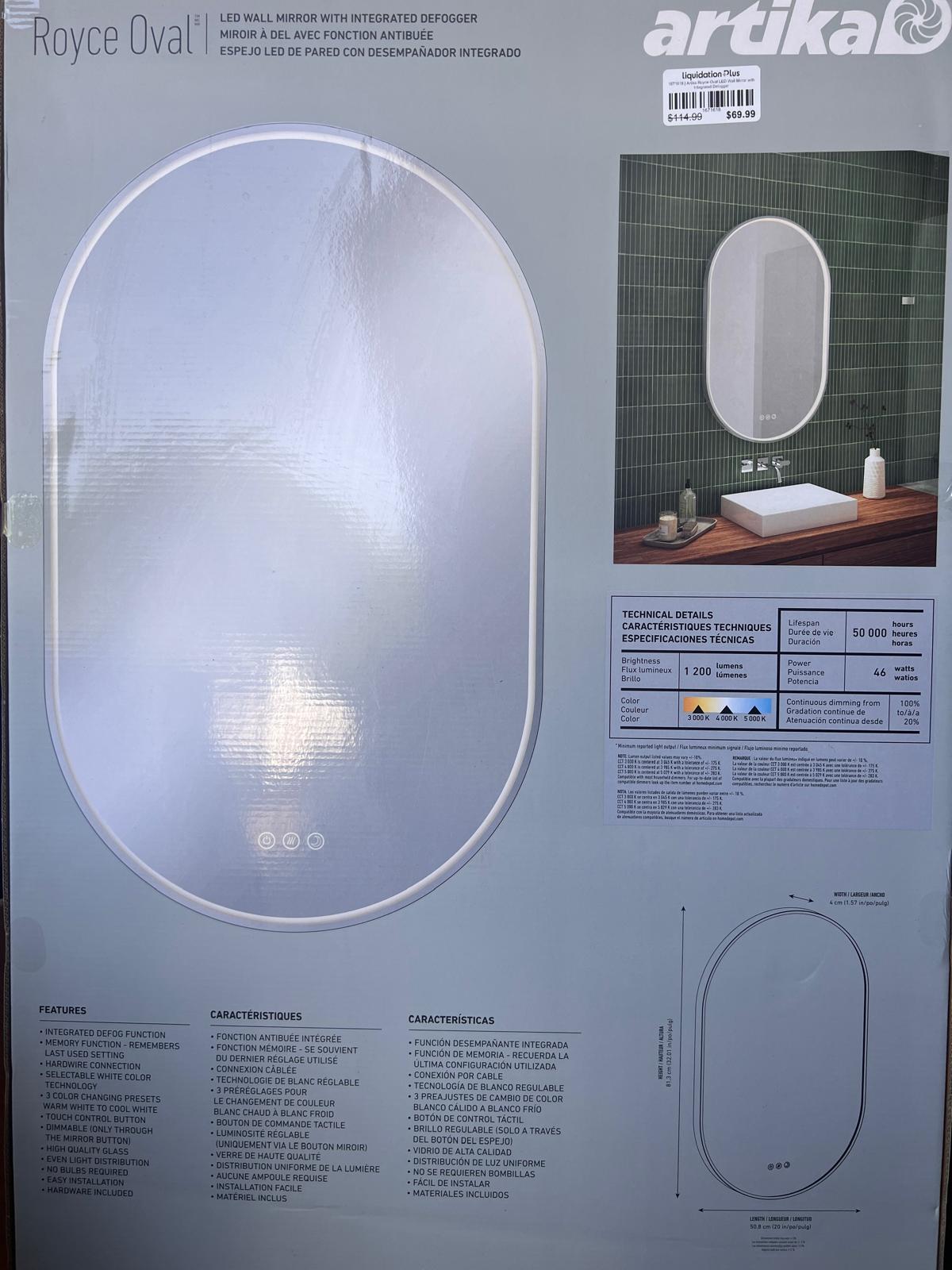 Artika Royce Oval LED Wall Mirror with Integrated Defogger