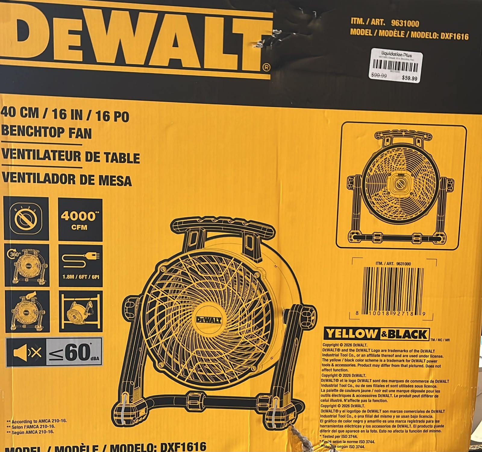 Dewalt 16 in. Benchtop Fan